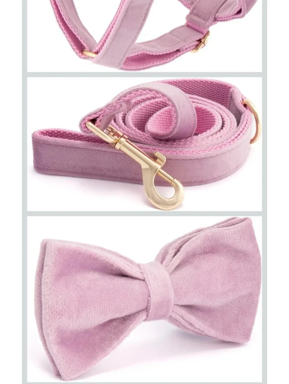 TRENDY PAWS PURPLE VELVET DOG HARNESS LEASH COLLAR BOWTIE BAG GIFT SET NEW XS